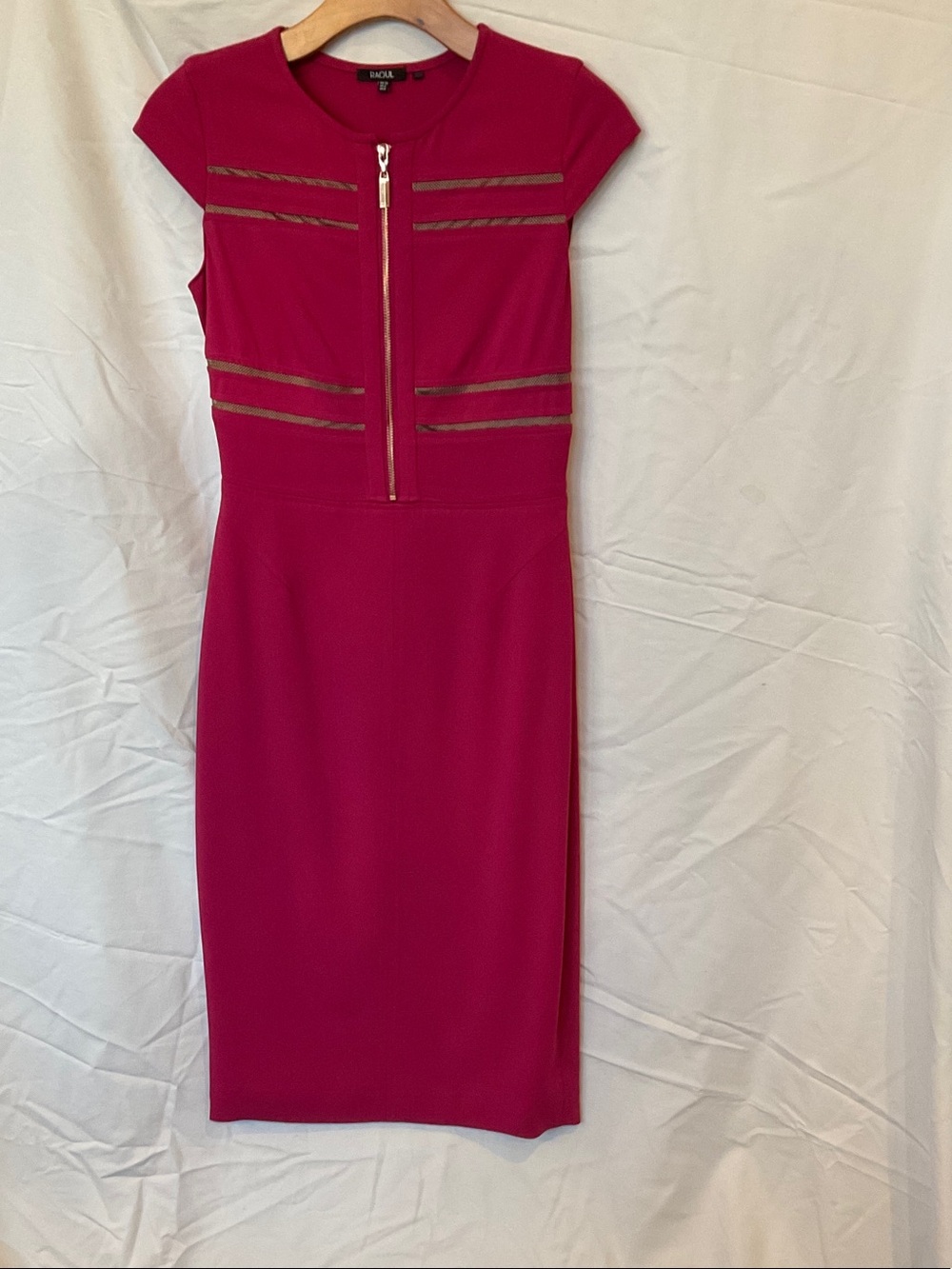 Rachel Hot Pink Midi Sheath Dress with Front Zip